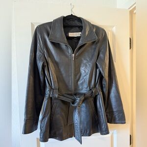 Valerie Stevens Black Leather Belted Jacket